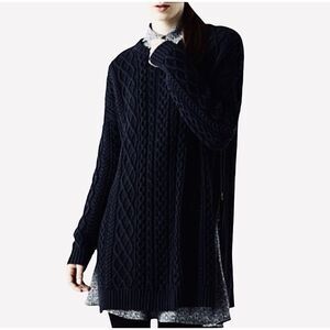 Margaret O'Leary Tweeter Cable Knit Side Zip Tunic Cotton Fisherman Sweater Sz M